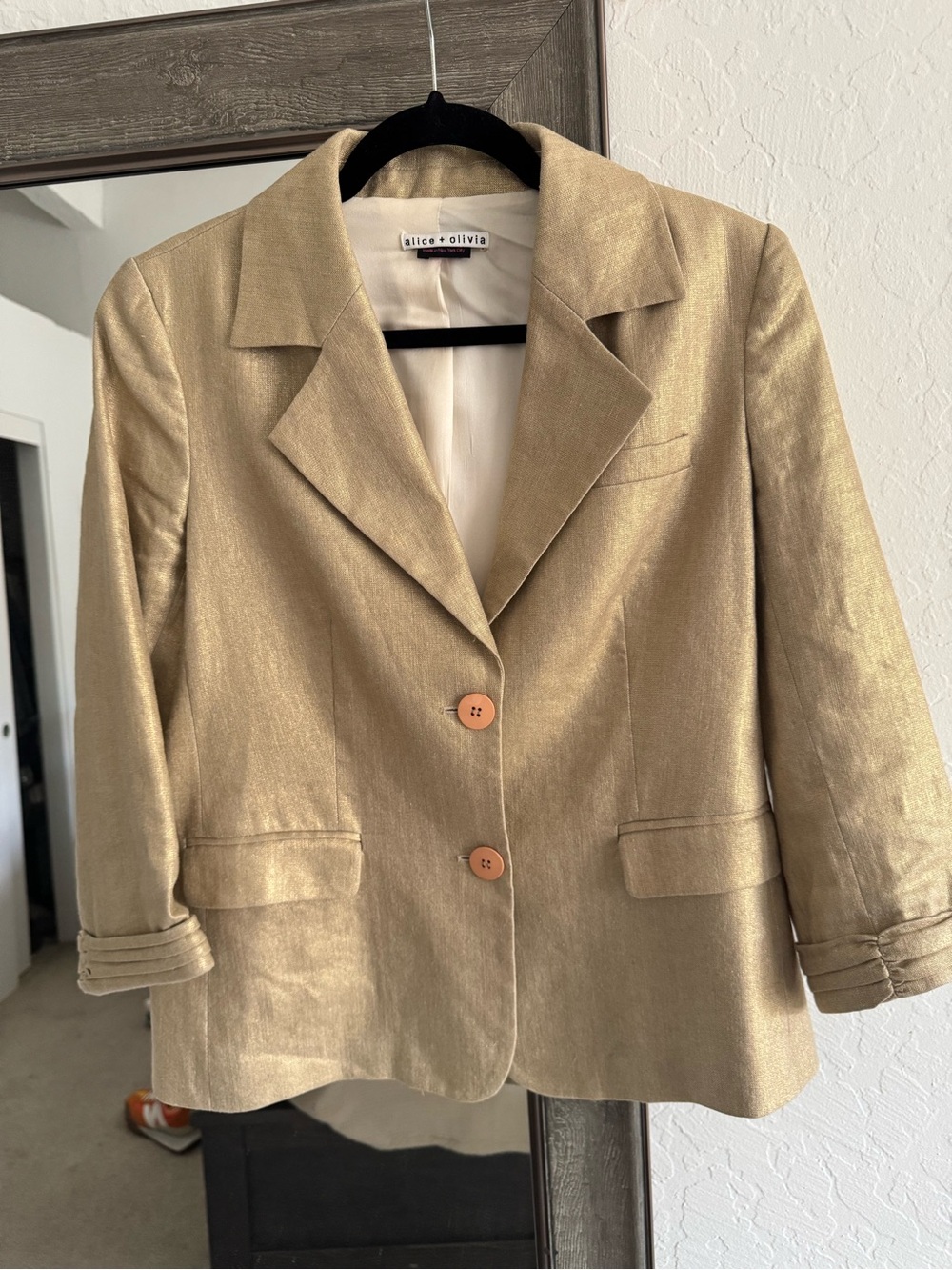 Alice + Olivia Metallic Gold Tailored Blazer